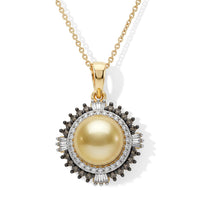 D'Joy Premium Golden South Sea Cultured Pearl (9-11mm), Champagne and White Diamond Pendant Necklace (20 Inches) in 18K Vermeil YG Over Sterling Silver 0.50 ctw