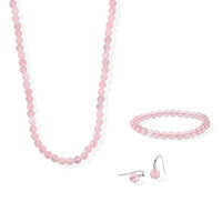 Galilea Rose Quartz 200.80 ctw Beaded Necklace 18-20 Inches and Stretch Bracelet and Earrings in Stainless Steel
