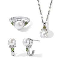 EverTrue Freshwater Pearl, Multi Gemstone 0.50 ctw Earrings, Ring (Size 5.0) and Pendant in Platinum Bond with Stainless Steel Necklace (20 Inches)