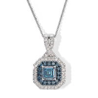 Luxuriant Asscher Cut Lab Grown Blue Diamond (IR) and Lab Grown Diamond SI 1.70 ctw Pendant Necklace in Rhodium Over Sterling Silver 20 Inches