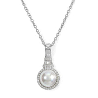 EverTrue Freshwater Pearl and Moissanite 0.20 ctw Pendant in Platinum Bond with Stainless Steel Necklace (20 Inches)