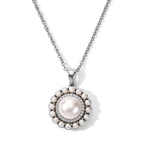 EverTrue Freshwater Pearl and White Zircon 0.25 ctw Pendant in Platinum Bond with Stainless Steel Necklace (20 inches)