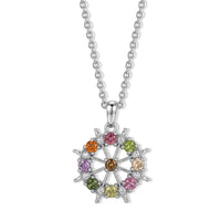 Multi Tourmaline and Simulated Diamond 3.00 ctw Pendant in Silvertone with Stainless Steel Necklace 20 Inches