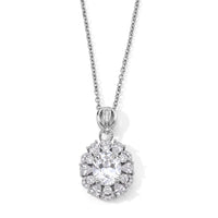 White Crystal Quartz and Simulated Diamond 10.00 ctw Pendant in Silvertone with Stainless Steel Necklace 20 Inches