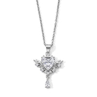 White Crystal Quartz and Simulated Diamond 8.00 ctw Pendant in Silvertone with Stainless Steel Necklace 20 Inches