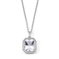 White Crystal Quartz and Simulated Diamond 11.00 ctw Pendant in Silvertone with Stainless Steel Necklace 20 Inches