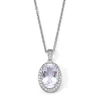 White Crystal Quartz and Simulated Diamond 11 ctw Pendant in Silvertone with Stainless Steel Necklace 20 Inches