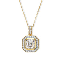 D'Joy Asscher Cut Moissanite (Oct 9x9mm) Pendant Necklace (20 Inches) in 18K Vermeil YG Over Sterling Silver 4.30 ctw