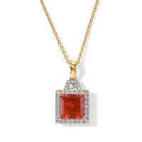 10K Yellow Gold Premium Mexican Cherry Fire Opal, Luxuriant Lab Grown Diamond (G-H, SI) Pendant Necklace (18 Inches) 1.90 ctw