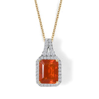 Certified and Appraised 10K Yellow Gold AAA Mexican Cherry Fire Opal, Luxuriant Lab Grown Diamond (G-H, SI) (0.40 cts) Pendant Necklace (18 Inches) 1.60 ctw