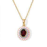 D'Joy Premium Orissa Rhodolite Garnet, Moissanite Blush Bloom Pendant Necklace (20 Inches) in 18K Vermeil YG Over Sterling Silver 1.50 ctw