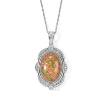 EverTrue Unakite 27.40 ctw Pendant Necklace (20 Inches) in Stainless Steel