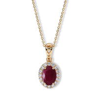 GP Amore Collection 10K Yellow Gold AAA Royal Ruby, Diamond (I2) (0.16 cts) Pendant Necklace (18 Inches) 1.10 ctw