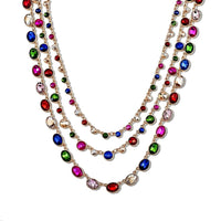 TLV Austrian Multi Color Crystal, Multi Color Glass Set of 3 Three Layer Necklace (18/20/22 Inches) Goldtone