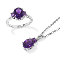 EverTrue African Amethyst 3.70 ctw Ring (Size 5) Pendant in Platinum Bond with Stainless Steel Necklace 20 Inches