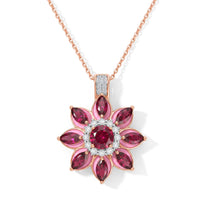 D'Joy Premium Orissa Rhodolite Garnet, Moissanite Berry Bloom Halo Pendant Necklace (20 Inches) in 18K Vermeil RG Over Sterling Silver 3.75 ctw