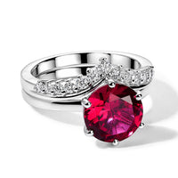 D''Joy Lab Grown Ruby and Moissanite 3.60 ctw Set of 2 Ring in Rhodium Over Sterling Silver (Size 6.00)