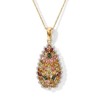 D''Joy Premium Multi-Tourmaline and Moissanite 3.65 ctw Pendant Necklace in 18K Vermeil Yellow Gold Over Sterling Silver (20 Inches)