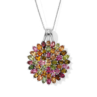 D''Joy Premium Multi-Tourmaline 11.10 ctw Pendant Necklace in Rhodium Over Sterling Silver (18 Inches)