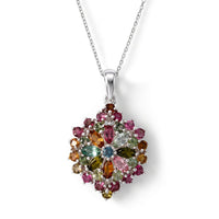 D'Joy Premium Multi-Tourmaline 2.70 ctw Pendant Necklace (18 Inches) in Rhodium Over Sterling Silver