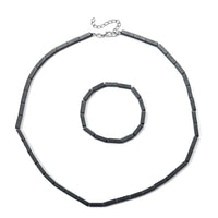 Hematite Stretch Bracelet (7-7.5In) and Necklace (21.25-23.25 Inches) in Silvertone 205.00 ctw