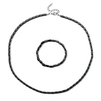 Hematite Stretch Bracelet (7-7.5In) and Necklace (21.25-23.25 Inches) in Silvertone 170.00 ctw