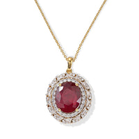 D''Joy Premium Niassa Ruby (FF), Moissanite Pendant Necklace (18 Inches) in 18K Vermeil Sterling YG Over Silver 8.10 ctw