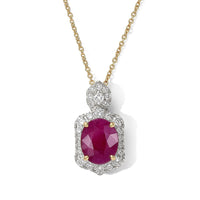 Certified and Appraised 10K Yellow Gold AAA Ruby, Luxuriant Lab Grown Diamond (G-H, SI) Pendant Necklace (18 Inches) 4.72 ctw