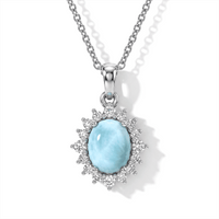 D''Joy Larimar and White Zircon 4.65 ctw Pendant in Rhodium Over Sterling Silver with Stainless Steel Necklace 20 Inches