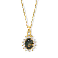 D''Joy Premium Green Sapphire and Moissanite 2.20 ctw Pendant Necklace in 18K Vermeil Yellow Gold Over Sterling Silver 20 Inches