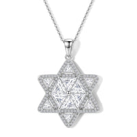 D'Joy Moissanite (Triangle 6mm) Star of Light Pendant Necklace (20 Inches) in Rhodium Over Sterling Silver 6.20 ctw