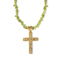 D'Joy Passport to Turkey Cross Pendant with Hebei Peridot Chips Necklace (20 Inches) in 18K Vermeil YG Over Sterling Silver 35.00 ctw 4505247