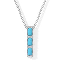 D''Joy Sleeping Beauty Turquoise and White Zircon 0.80 ctw Pendant in Rhodium Over Sterling Silver with Stainless Steel Necklace 20 Inches