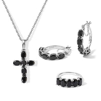 EverTrue Thai Black Spinel Earrings, Ring (Size 5.00), Pendant in Platinum Bond with Stainless Steel Necklace (20 Inches) 11.80 ctw