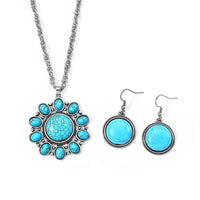 Blue Howlite Earrings and Pebble Mosaic Necklace (20-22 Inches) in Silvertone 9.00 ctw