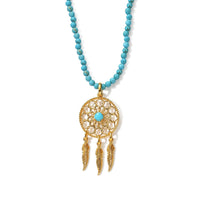 D'Joy Passport to Turkey Sleeping Beauty Turquoise, Pendant with Blue Turquoise Beaded Necklace (18 Inch) in 18K Vermeil YG Over Sterling Silver