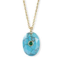 Blue Howlite, Austrian Crystal and Simulated Diamond 20.00 ctw Pendant in Silvertone with ION Plated YG Stainless Steel Necklace 17.5-19.5 Inches