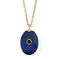 Blue Howlite, Austrian Crystal and Simulated Diamond 20.00 ctw Pendant in Silvertone with ION Plated YG Stainless Steel Necklace 17.5-19.5 Inches