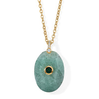 Blue Howlite, Austrian Crystal and Simulated Diamond 20.00 ctw Pendant in Silvertone with ION Plated YG Stainless Steel Necklace 17.5-19.5 Inches