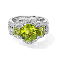 D''Joy Hebei Peridot and Moissanite 4.60 ctw Set of 2 Ring in Rhodium Over Sterling Silver (Size 6)