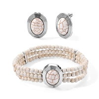 White Howlite 56.00 ctw 3 Row Bracelet (7.25-8.25In) and Earrings in Silvertone with Stainless Steel