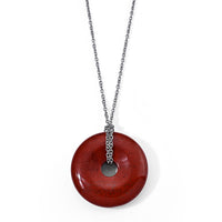 Red Jasper 55.00 ctw Pendant in Silvertone with Stainless Steel Necklace 26 Inches