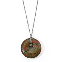 Red Jasper 55.00 ctw Pendant in Silvertone with Stainless Steel Necklace 26 Inches