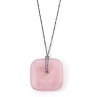 Galilea Rose Quartz 58.00 ctw Pendant in Silvertone with Stainless Steel Necklace 26 Inches