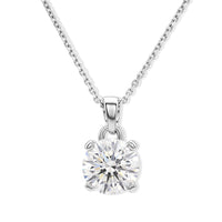 D'Joy Certified Moissanite (Rnd 8mm) (D, VS) Solitaire Pendant in Rhodium Over Sterling Silver with Stainless Steel Necklace (20 Inches) 2.00 ctw