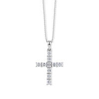 D'Joy Moissanite Cross Pendant Necklace (20 Inches) in Rhodium Over Sterling Silver (Ships in 5-7 Days) 2.15 ctw