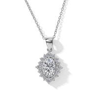 D'Joy Moissanite (Ovl 9x6mm) Sunburst Pendant Necklace (18 Inches) in Rhodium Over Sterling Silver 2.20 ctw