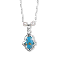 D''Joy Passport to Israel Mojave Blue Turquoise, Freshwater Pearl Pendant Necklace (18 Inches) in Rhodium Over Sterling Silver 4.65 ctw