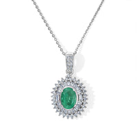 AAA Kagem Zambian Emerald and Luxuriant Lab Grown Diamond G-H SI 1.60 ctw Pendant Necklace (20 Inches) in Rhodium Over Sterling Silver