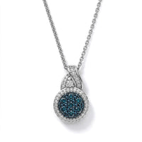 D''Joy Blue Diamond (IR), Diamond Pendant Necklace (20 Inches) in Rhodium Over Sterling Silver 0.40 ctw